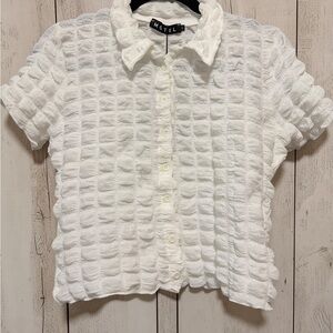 Motel Rocks White Textured Short Sleeve Button-Down Shirt